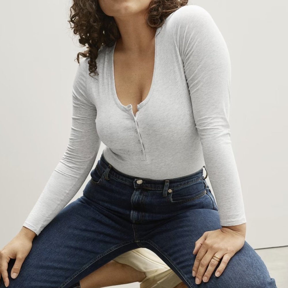 Everlane Light Gray Long Sleeve Henley Bodysuit